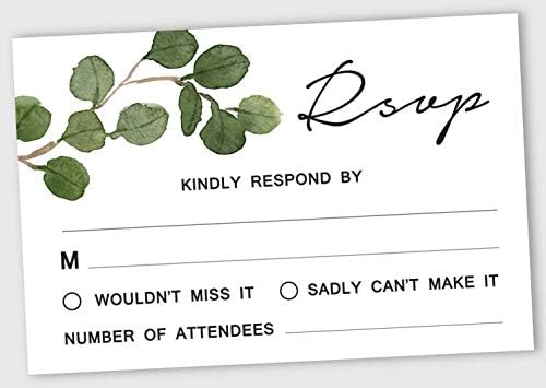 50 Blank RSVP Cards with White Envelopes-Greenery Style Response Card-RSVP for Wedding-Rehearsal Dinner-Baby Shower-Bridal Shower-Engagement Party Invitations by Inkdotpot