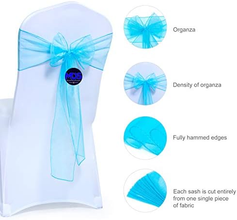 MDS Pack of 200 Organza Chair Sashes for Wedding & Event Décor – Turquoise - Image 2