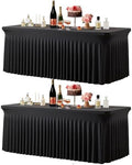 Black Table Cloth for 8 Foot Rectangle Tables Fitted Stretch Spandex Table Cover with Skirt 8ft Baby Shower Birthday Party Banquet Ruffle Tablecloth Wedding Table Cloths Desk Skirt, 2 Pack by LittleFunny