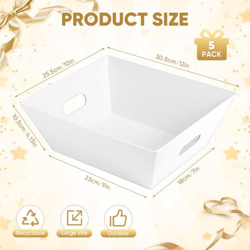 5 Pack Baskets For Gifts Empty, 10x12” White Gift Basket Kit with Clear Bags Gold Bows 200g Crinkle Cut Paper Empty Gift Baskets to Fill Large Gift Baskets for Christmas, Birthdays, Holidays, Weddings - Image 3