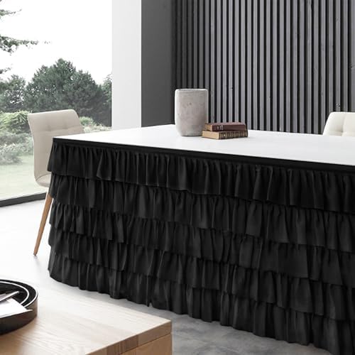 Pufogu Black Tulle Table Skirt 9ft Tutu Ruffled Chiffon Tablecloth For Rectangle Wedding Baby Shower Girls Birthday Party and Cake Dessert Table Decorations(Black, L9(ft), H30in) - Image 4