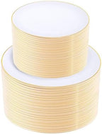 KIRE 200PCS Gold Plastic Plates - Disposable Plates for Party - White Plastic Plates with Gold Rim Include 100 for Dinner and 100 for Dessert/Salad in Wedding/Party/Summer by KIRE