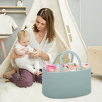 COMSE Small Woven Basket with Gift Bag and Ribbons, Gift Basket Empty, and Large Diaper Caddy Organizer for Girl Boy, Car Diaper Caddy with Handles - Image 7