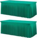 2 Pack Emerald Green Spandex Tablecloth for 6 Foot Rectangle Tables, Wrinkle Free Fitted Table Clothes Cover 6ft Green Stretchy Tablecloths with Skirt for Parties Weddings Birthday Banquet Baby Shower by Htper