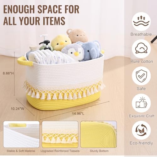2 Pack Storage Basket for Shelves, Boho Cotton Rope Storage Bins with Heavy Tassel, Shelf Baskets Large Woven Baskets for Organizing, Cube Organizer Bins, Baby Laundry Basket for Clothes, Toys, Pets - Image 4