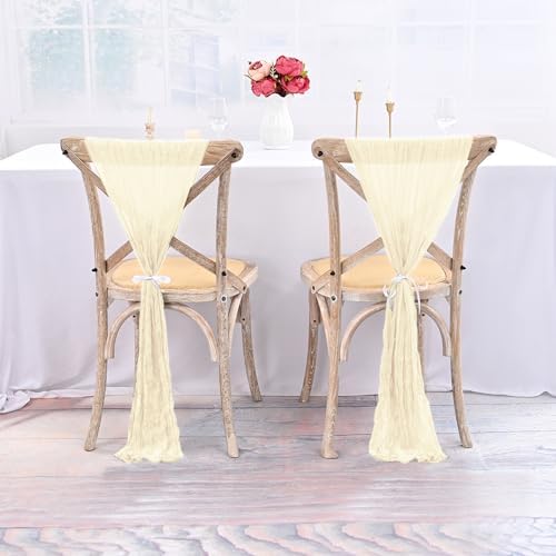 50 PCS Cheesecloth Chair Sashes Bows Wedding Aisle Decorations Chair Ribbon Ties Back Sash for Wedding Party Events Banquet Chair Cover Decoration (Ivory) - Image 5