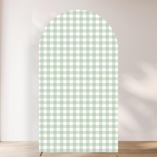 Checkered Gingham Arch Backdrop Cover 6.6ft Green and White Plaid Party by Unknown
