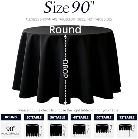 DRESSMAKER 6 Pack Round Table Cloth 90 Inch Black Cloth Fit 6FT Round Table - Image 3