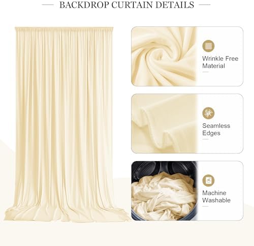 30ft x 10ft Beige Backdrop Curtains for Parties, 6 Panels 5ft x 10ft Wrinkle-Free Polyester Photo Backdrop Drapes for Wedding Birthday Baby Shower Graduation Photography Background - Image 3