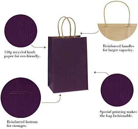 BagDream Small Gift Bags with Handles 5.25x3x8 Inch Purple 100 Pack Bulk - Image 3