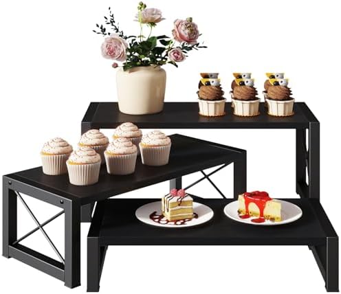 IBUYKE Wood Cupcake Display Stand,Set of 3,Black TLJ019B by IBUYKE