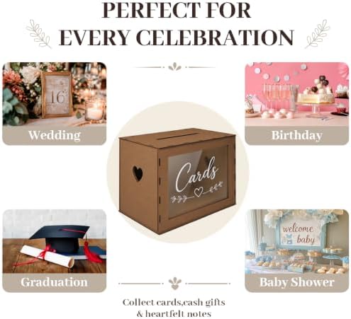 Large Wooden Wedding Card Box for Grad Party Reception Table with 50 Cards - Image 6