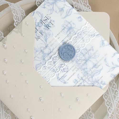 UNIQOOO 100 Pack Pre-Folded Dusty Blue Grace Bloom Vellum Jackets for 5x7 Invitations, 115GSM Transparent Vellum Jacket for Vintage Themed Wedding & Events - Image 4