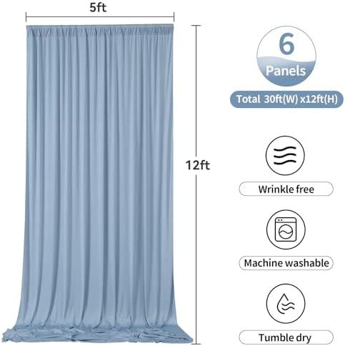 30ftx12ft Dusty Blue Backdrop Curtains for Parties, Wrinkle Free Polyester Photo Backdrop Drapes 6 Panels 12 ft Long Back Drop Cloth for Wedding Birthday Photography Background Party - Image 7