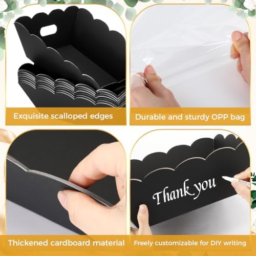 Fuyoooo 8 Pack Black Baskets for Gifts Empty to Fill, Sturdy 10" x 12" Scalloped Edged Empty Gift Basket Kit Bulk with Handles, 8 Wrap Bags, 16 Tissue Paper and 8 Bows for Wedding Party - Image 4