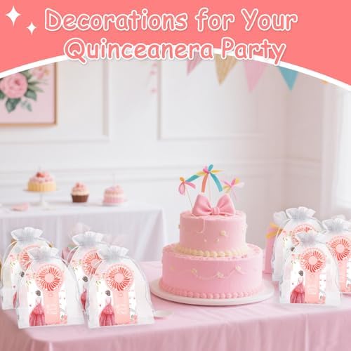 50Pcs Pink Quinceanera Mini Handheld Fans Sweet 15 Birthday Party Favors - Image 6
