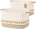 2 Pack Storage Basket for Shelves, Boho Cotton Rope Storage Bins with Heavy Tassel, Shelf Baskets Large Woven Baskets for Organizing, Cube Organizer Bins, Baby Laundry Basket for Clothes, Toys, Pets by Degeyoyo