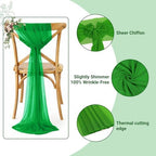 MDS Pack of 75 Chiffon Chair Sashes for Wedding & Event Décor - Green - Image 3
