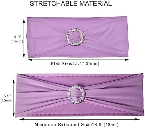 50pcs Lilac Stretch Spandex Chair Sashes for Wedding Party Banquet Decoration Elastic Chair Cover Bows with Slider Buckle Engagement Event Birthday Graduation Meeting - Image 3