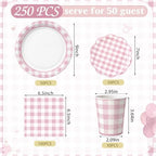 Funnymoom 250 Pcs Pink Gingham Paper Plates and Napkins Party Supplies - Image 3