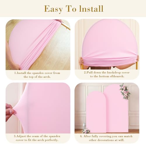 Pale Pink Photo Arch Backdrop Cover Set of 2 for Party Spandex 7.2 and 6ft Arch Covers Stretchy Backdrop Baby Shower Arch Stand Covers for Girls Birthday Wedding Bridal Shower Banquet Background - Image 6