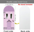 Halloween Haunted House Arch Backdroop Cover 6FT Girl Boy Kids 1st 2nd Birthday Booday Baby Shower Party Purple Castle Stretchy Fitted Fabric Arched Photo Booth Background (2.6x6ft/80x180cm) - Image 2