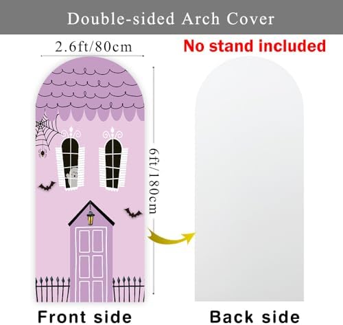 Halloween Haunted House Arch Backdroop Cover 6FT Girl Boy Kids 1st 2nd Birthday Booday Baby Shower Party Purple Castle Stretchy Fitted Fabric Arched Photo Booth Background (2.6x6ft/80x180cm) - Image 2