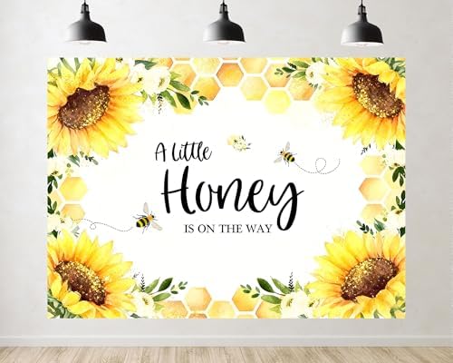 Trykid 8x8ft A Little Honey is on The Way Backdrop Sunflower Watercolor Floral Honeycomb Baby Shower Photography Background Party Decoration Photoshoot Studio Props Fabric by Unknown
