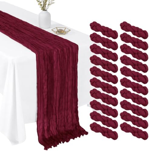 20 Pack Burgundy Red 17 x 108 Inch Cheesecloth Table Runner - Boho Gauze Sheer Fabric for Wedding Baby Shower Party Home Decor by Unknown