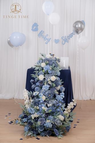 TINGE TIME Artificial Flowers Combo, Dahlia Rose Dusty Blue Wedding Flowers - Image 4