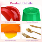 Aodaer 200 Pieces Colorful Dinnerware Set, Disposable Party Supplies Include 7/9 Inch Yellow Red Plastic Plates Green Cups Cutlery Napkins for Rainbow Birthday Party Decor, Serve 25 Guest - Image 3