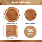 Kochorie 150 Pieces Wood Grain Slice Tableware Set Disposable Paper Plates and Napkins Rustic Wood Party Decorations for Camping Baby Shower Hunting Lumberjack Birthday Party Supplies - Image 2