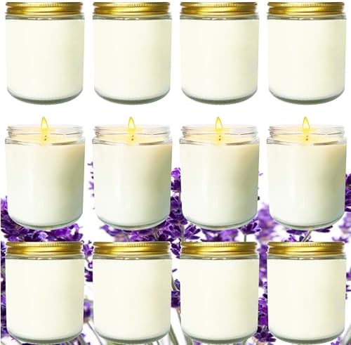 12 Pcs 8 Oz Bulk White Soy Candles,Lavender Scented Candles Set,Bulk Aromatherapy Candle,Great Stress Relieving Scented Candle for Girls as a Gift for Birthdays, Weddings and More! by Veiuwa