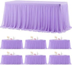6 Pack Lavender Table Cloth for 6 Foot Rectangle Tables, Stretch Fitted Tulle Table Covers Skirt, Rectangular Ruffle Tutu Tablecloth Wedding Banquet Baby Shower Cake Tablecloths Decorations by Tao-GePartyDecorations