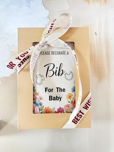 Baby Shower Bib Decorating Kit, 93 Pcs DIY Party Game with 22 White Bibs, 24 Markers, 25 Stencils, Gender Reveal Activity (flower) - Image 2