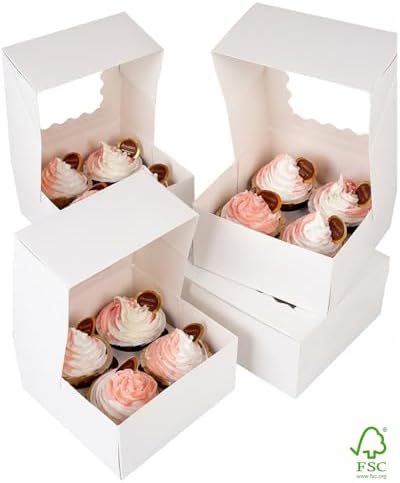 qiqee Auto-pop Up Cupcake Boxes with Window White 100PCS 4 Count Cupcake Box 6.3"x6.3"x3" Cupcakes Carrier, 4 Cupcake Containers - Image 3