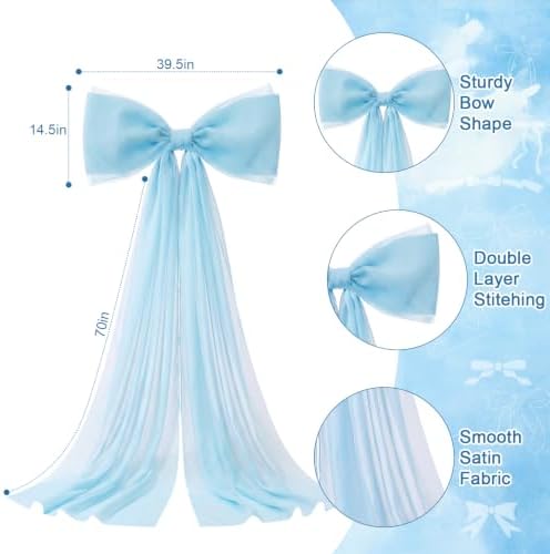 39x70 Inch Extra Large Blue Bow Decorations, Giant Tulle Bow for Boy Baby Shower, Big Decor for Wedding Ceremony Arch, Kids Birthday Party Backdrop Room Wall Hanging (Blue) - Image 2
