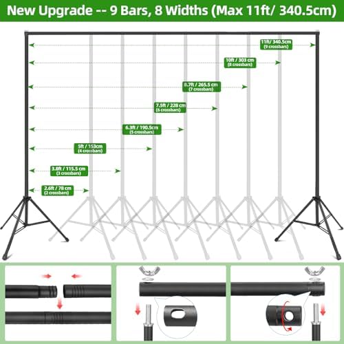 Hemmotop Photo Backdrop Stand 11x10ft, Heavy Duty Background Frame Kit - Image 3