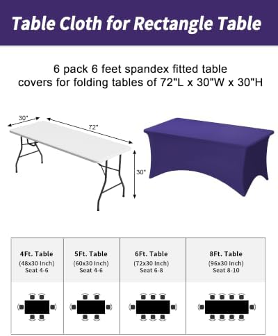 Fixwal 6 Pack 6FT Purple Tablecloth Rectangle Spandex Fitted Table Cover - Image 3