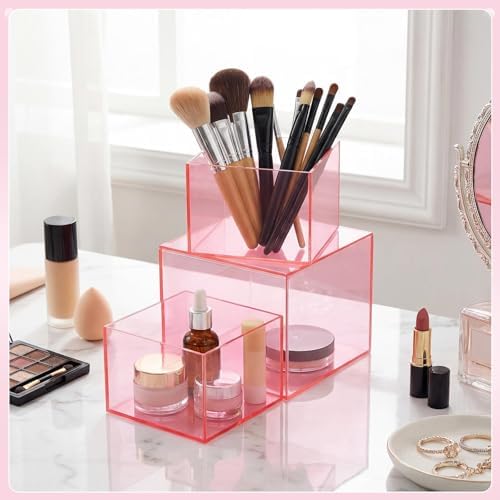 Geelin 6 Pcs Acrylic Risers Cube Stands, Clear Pink, 3 to 8 Inch, Square - Image 6