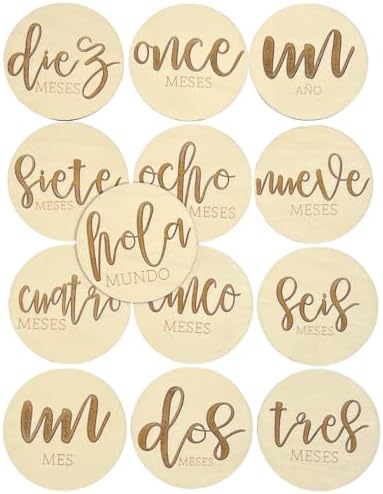 Tarjetas de madera con hitos en español, Spanish Milestone Discs, Spanish Baby Shower, Gift for New Mom, Monthly Photo Props for Boy or Girl, Baby Announcement by Unknown
