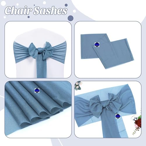 MDS Pack of 75 Chiffon Chair Sashes for Wedding & Event Décor - Dusty Blue - Image 5