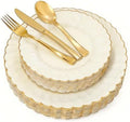 Ivory Disposable Plastic Plates 125pcs Scalloped Gold Rim for 25 Guests by Unknown