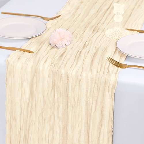 28 Pack Ivory Cheesecloth Table Runner 17x108 Inch Semi Sheer Boho Gauze Cheese Cloth Fabric Table Runners, for Wedding Party Baby Shower Birthday Home Decor Garden Farmhouse - Image 7