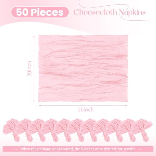50 Pack Pink Cloth Napkins 20x20 Inch Cheesecloth Napkins - Image 2