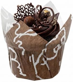 Restaurantware-Premium 1.2-oz Baking Cups: Regular-Tulip Paper Baking Cups Perfect for Muffins, Cupcakes or Mini Snacks - Brown Chocolate Wisp Print Design - Disposable - 200-CT - Image 6