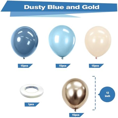 Dusty Blue Gold Balloons Kit 60pcs 12 inch Baby Blue Sand White Champagne Gold Helium Latex Balloons and Electric Balloon Pump - Image 2