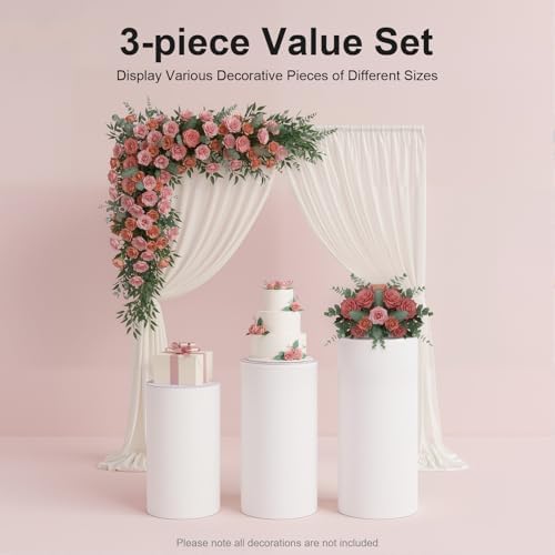 3PCS White Cylinder Pedestal Stands for Party Round Pedestal Display Plinth Pillars PVC Dessert Table Display for Wedding Birthday Party Art Decor (3PCS-Cylinder-3) - Image 6