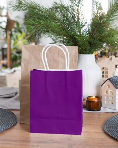 qiqee 100Pcs Paper Gift Bag with Handles Lotus Purple Party Favor Bags Multiple Uses (8.3"x3"x6", Small Size) - Image 6
