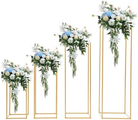 Centerpiece Stands Set, 4 Gold Tiered Flower Stands For Decoration, Elegant Event Display For Wedding Birthday Dessert Table, Heavy Duty Steel Hollow Design, DIY Backdrop Decor by Ekdxeaa